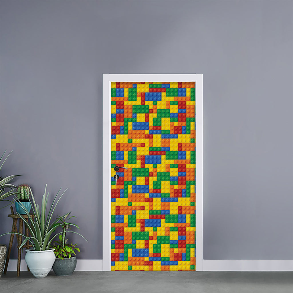 Plastic Building Blocks Pattern Print Door Sticker