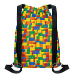 Plastic Building Blocks Pattern Print Drawstring Backpack