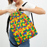Plastic Building Blocks Pattern Print Drawstring Backpack