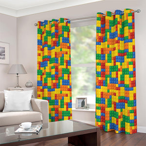 Plastic Building Blocks Pattern Print Extra Wide Grommet Curtains