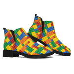 Plastic Building Blocks Pattern Print Flat Ankle Boots