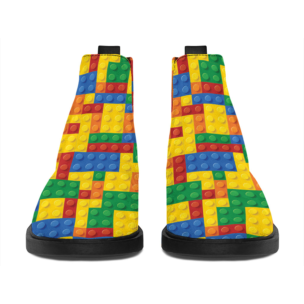 Plastic Building Blocks Pattern Print Flat Ankle Boots