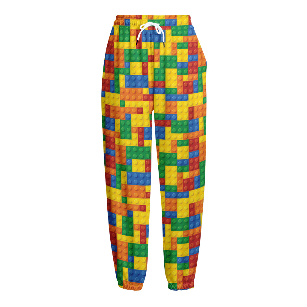 Plastic Building Blocks Pattern Print Fleece Lined Knit Pants