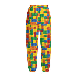 Plastic Building Blocks Pattern Print Fleece Lined Knit Pants