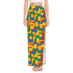 Plastic Building Blocks Pattern Print High Slit Maxi Skirt