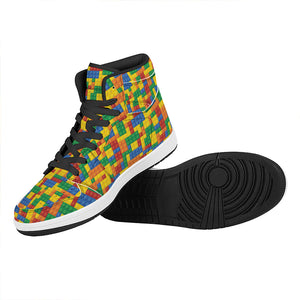 Plastic Building Blocks Pattern Print High Top Leather Sneakers