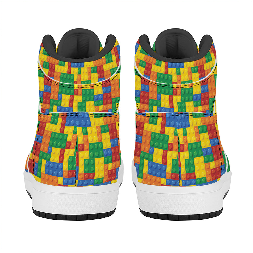 Plastic Building Blocks Pattern Print High Top Leather Sneakers