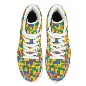 Plastic Building Blocks Pattern Print High Top Leather Sneakers