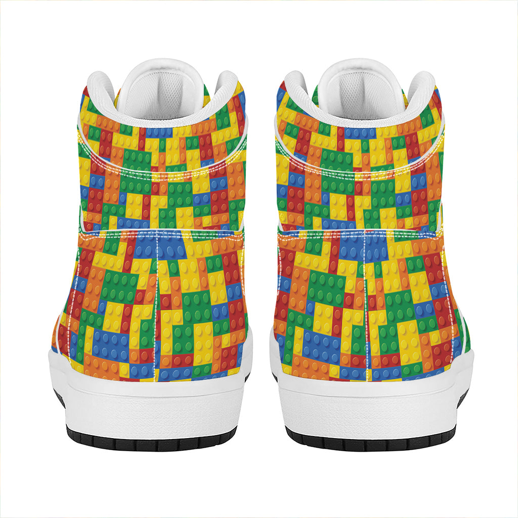 Plastic Building Blocks Pattern Print High Top Leather Sneakers