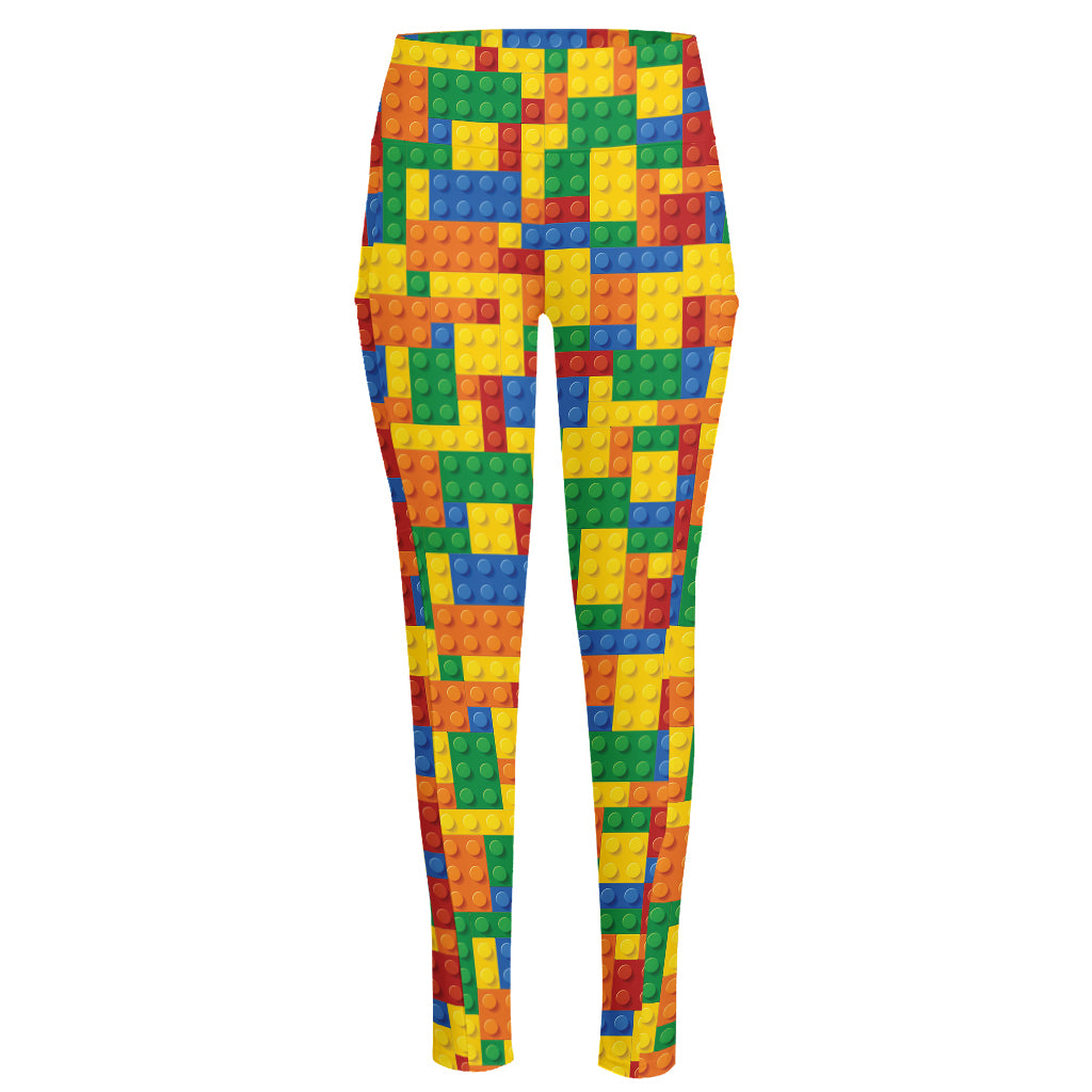 Plastic Building Blocks Pattern Print High-Waisted Pocket Leggings