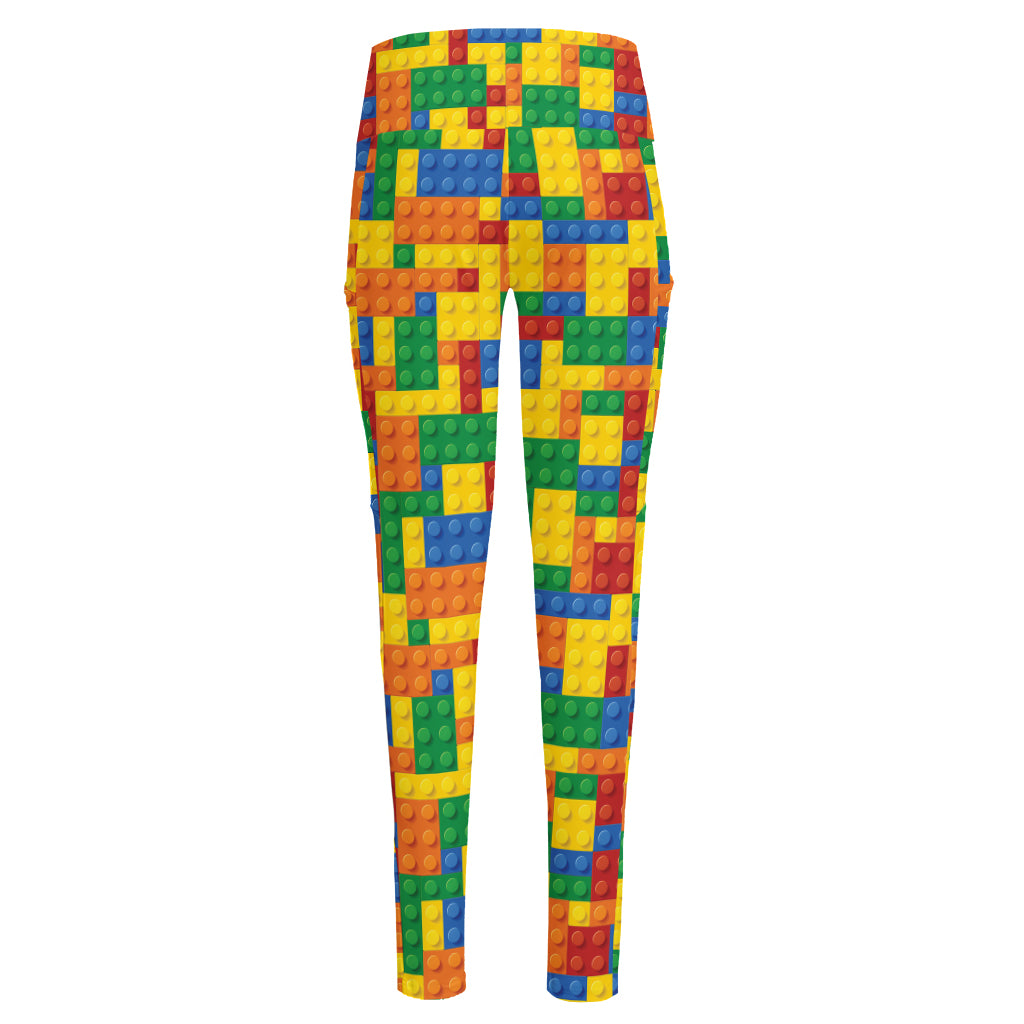 Plastic Building Blocks Pattern Print High-Waisted Pocket Leggings