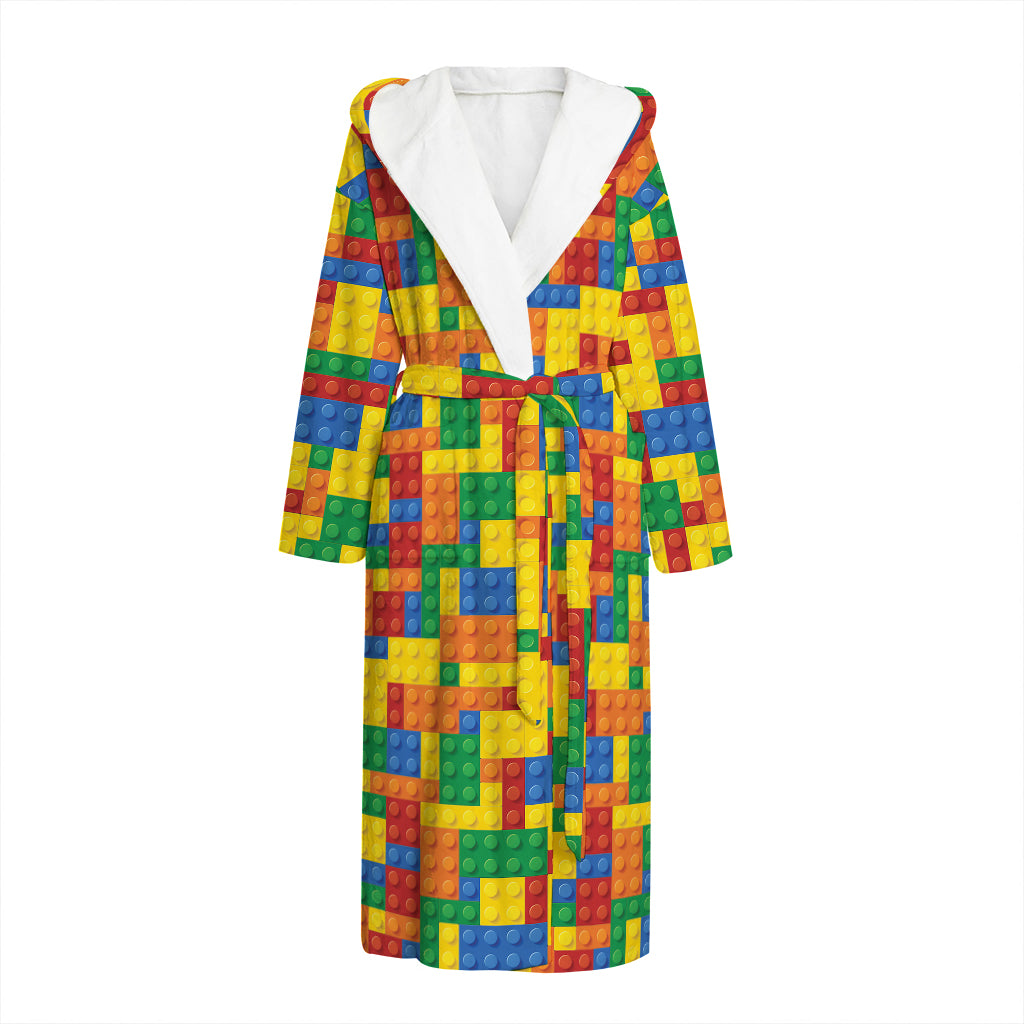 Plastic Building Blocks Pattern Print Hooded Bathrobe