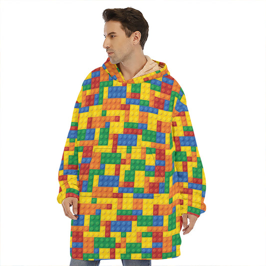 Plastic Building Blocks Pattern Print Hoodie Blanket