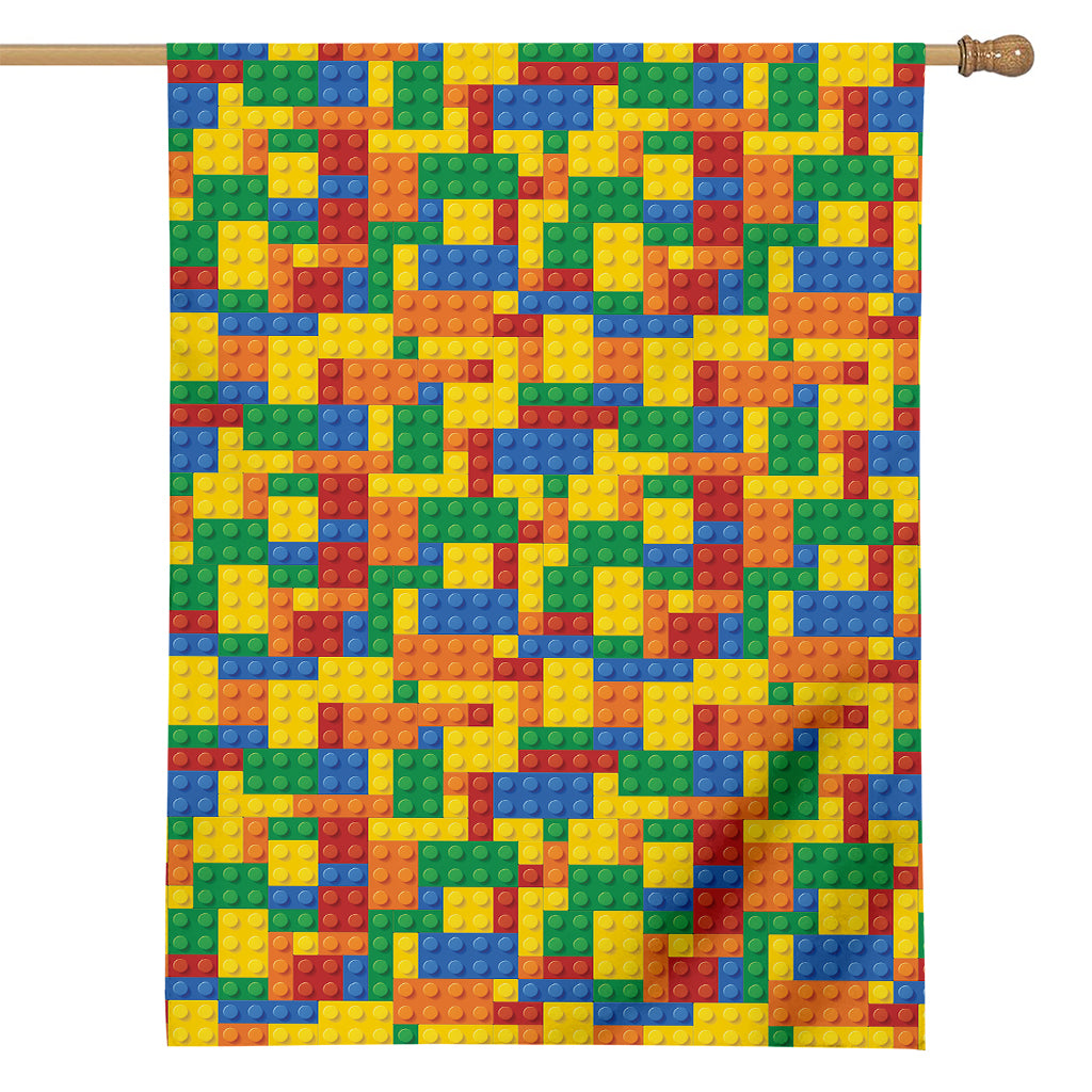 Plastic Building Blocks Pattern Print House Flag