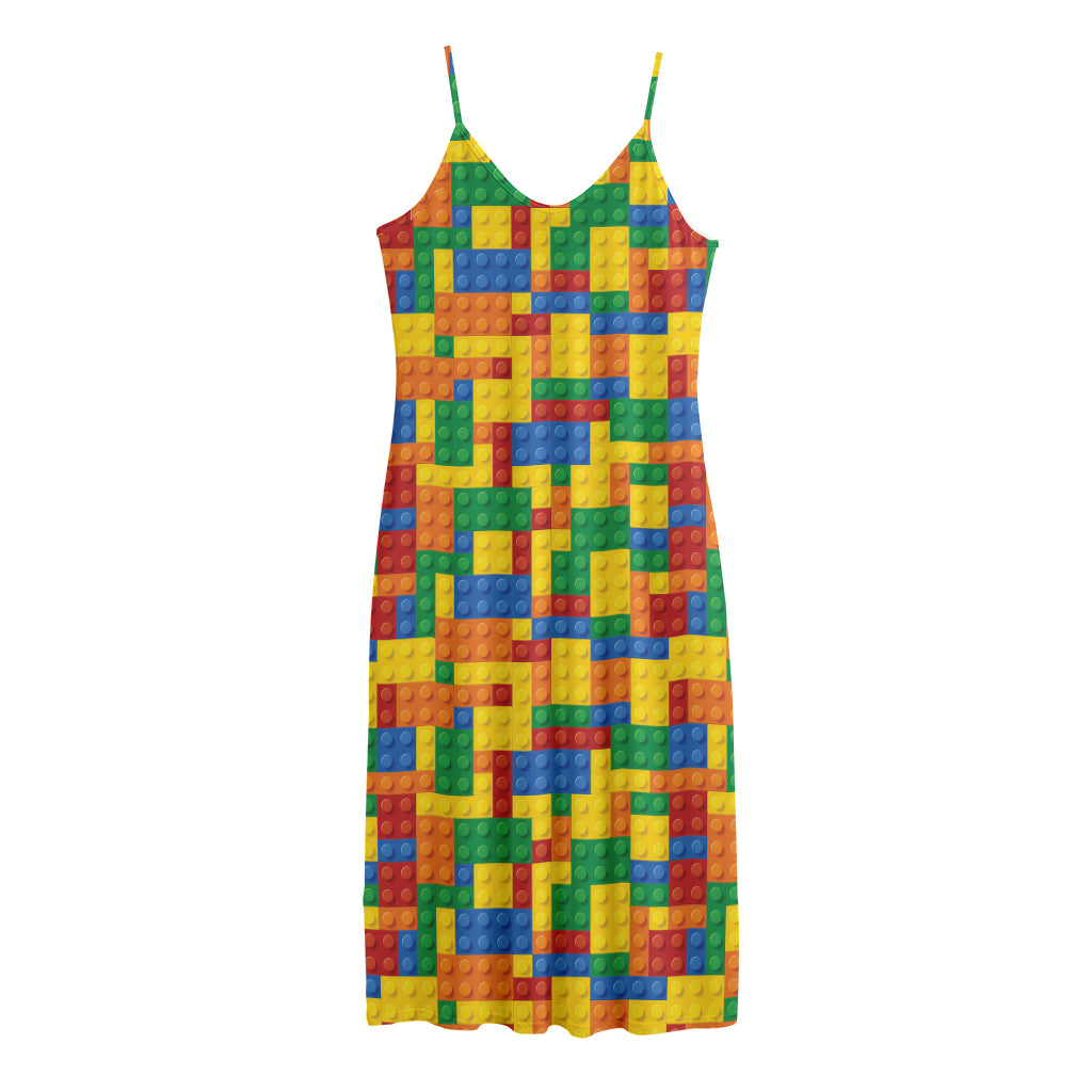 Plastic Building Blocks Pattern Print Jersey Midi Cami Dress