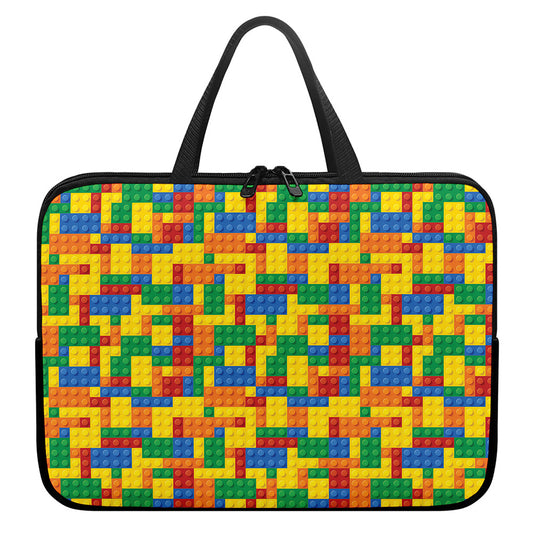 Plastic Building Blocks Pattern Print Laptop Sleeve With Handle