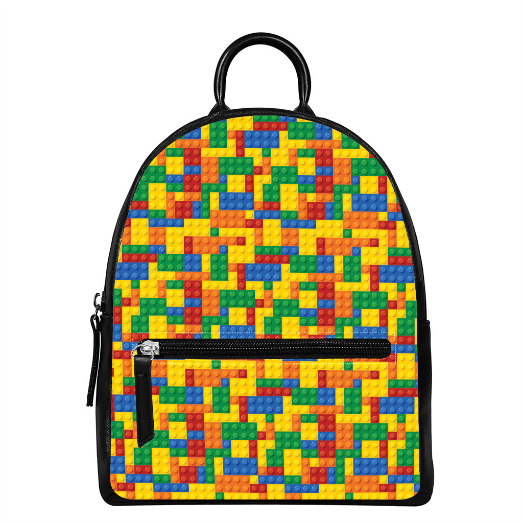 Plastic Building Blocks Pattern Print Leather Backpack