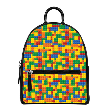 Plastic Building Blocks Pattern Print Leather Backpack