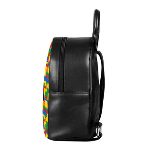 Plastic Building Blocks Pattern Print Leather Backpack