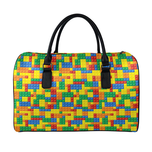 Plastic Building Blocks Pattern Print Leather Duffle Bag