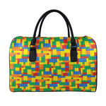 Plastic Building Blocks Pattern Print Leather Duffle Bag
