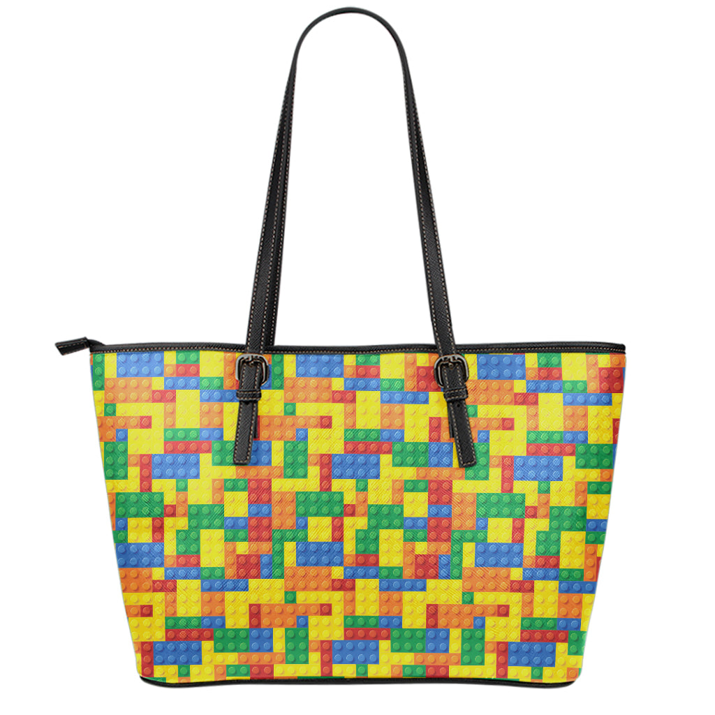 Plastic Building Blocks Pattern Print Leather Tote Bag