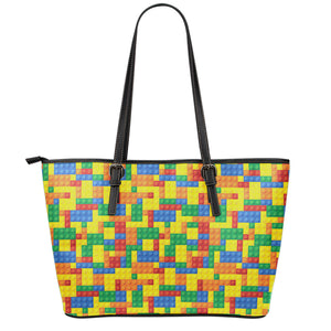 Plastic Building Blocks Pattern Print Leather Tote Bag