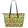 Plastic Building Blocks Pattern Print Leather Tote Bag