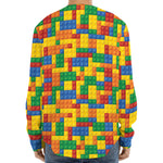 Plastic Building Blocks Pattern Print Long Sleeve Baseball Jersey