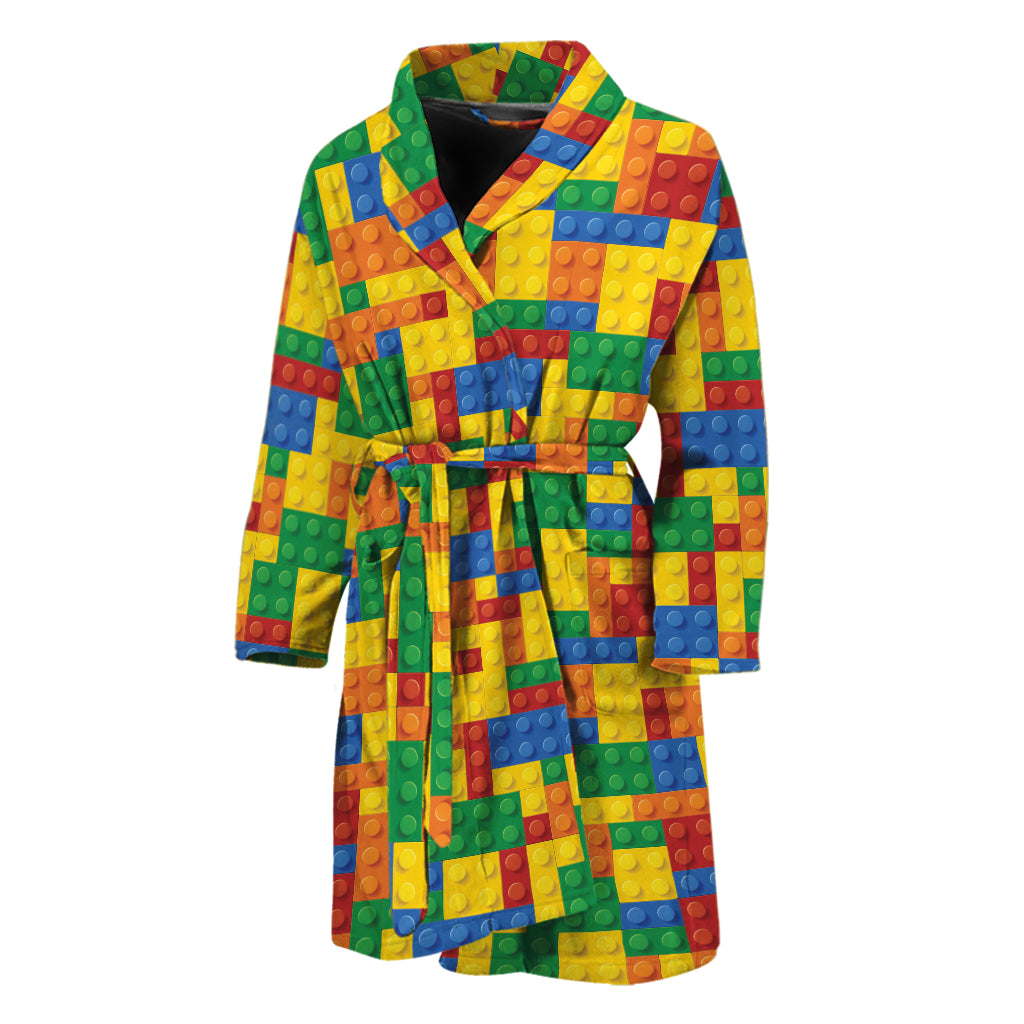 Plastic Building Blocks Pattern Print Men's Bathrobe