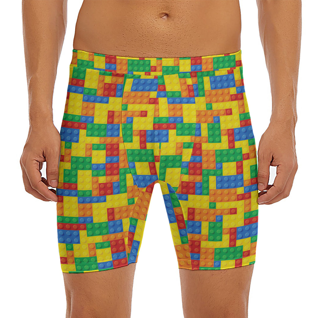 Plastic Building Blocks Pattern Print Men's Long Boxer Briefs