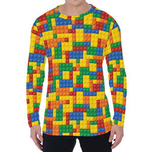 Plastic Building Blocks Pattern Print Men's Long Sleeve T-Shirt