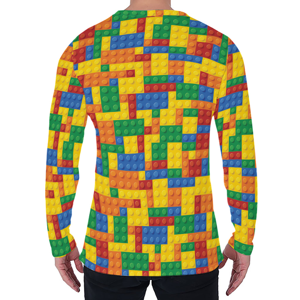 Plastic Building Blocks Pattern Print Men's Long Sleeve T-Shirt