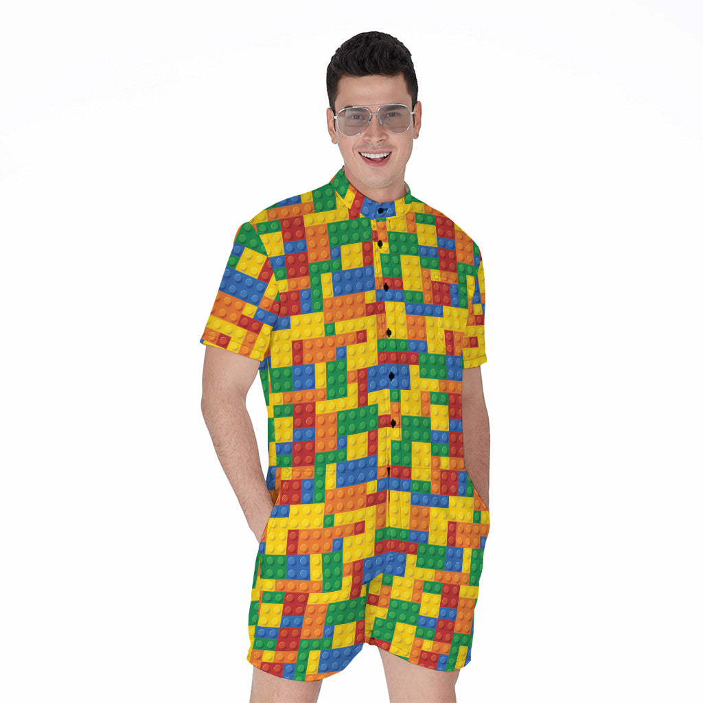 Plastic Building Blocks Pattern Print Men's Rompers