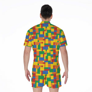 Plastic Building Blocks Pattern Print Men's Rompers