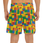 Plastic Building Blocks Pattern Print Men's Split Running Shorts