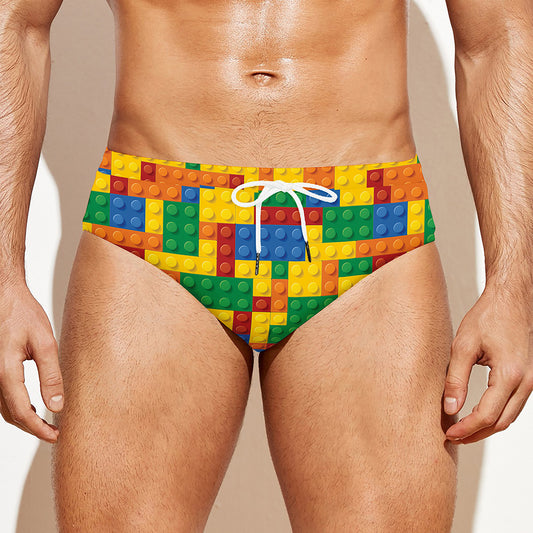 Plastic Building Blocks Pattern Print Men's Swim Briefs