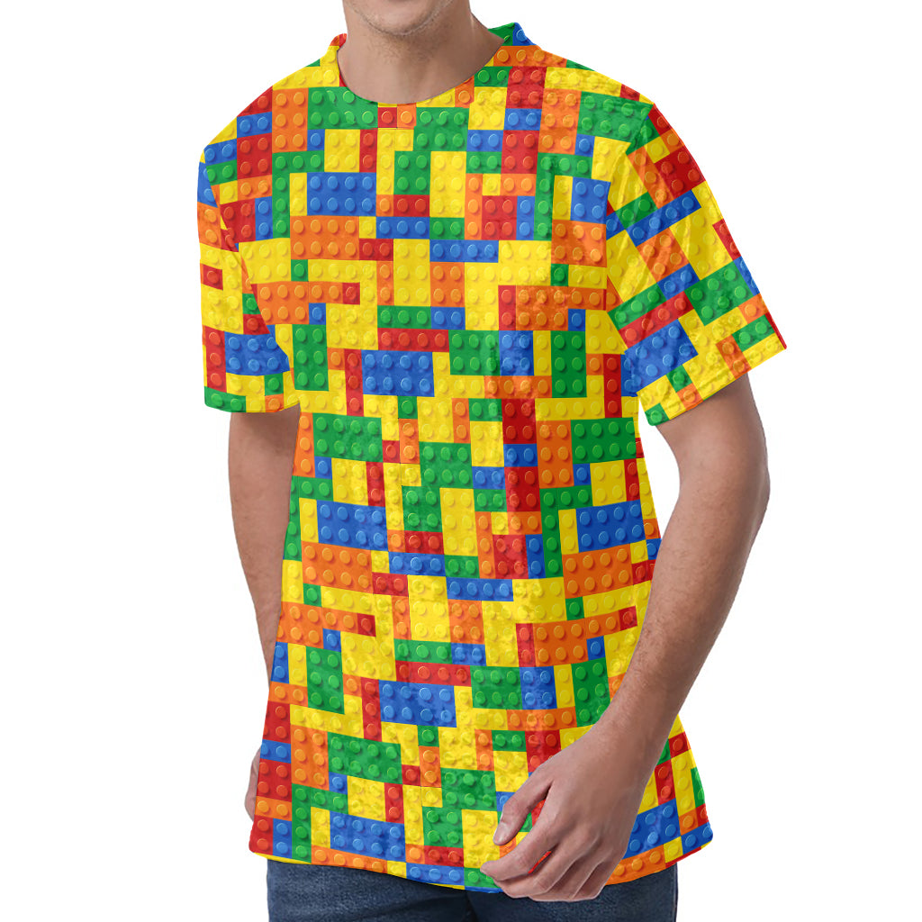 Plastic Building Blocks Pattern Print Men's Velvet T-Shirt