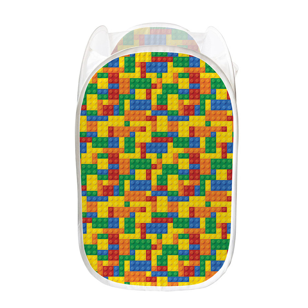 Plastic Building Blocks Pattern Print Mesh Laundry Hamper