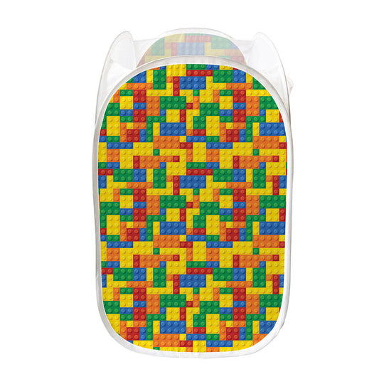 Plastic Building Blocks Pattern Print Mesh Laundry Hamper