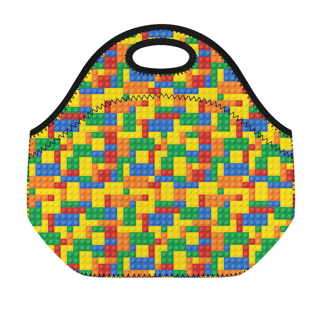 Plastic Building Blocks Pattern Print Neoprene Lunch Bag