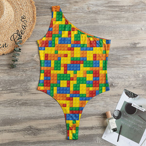 Plastic Building Blocks Pattern Print One Shoulder Bodysuit