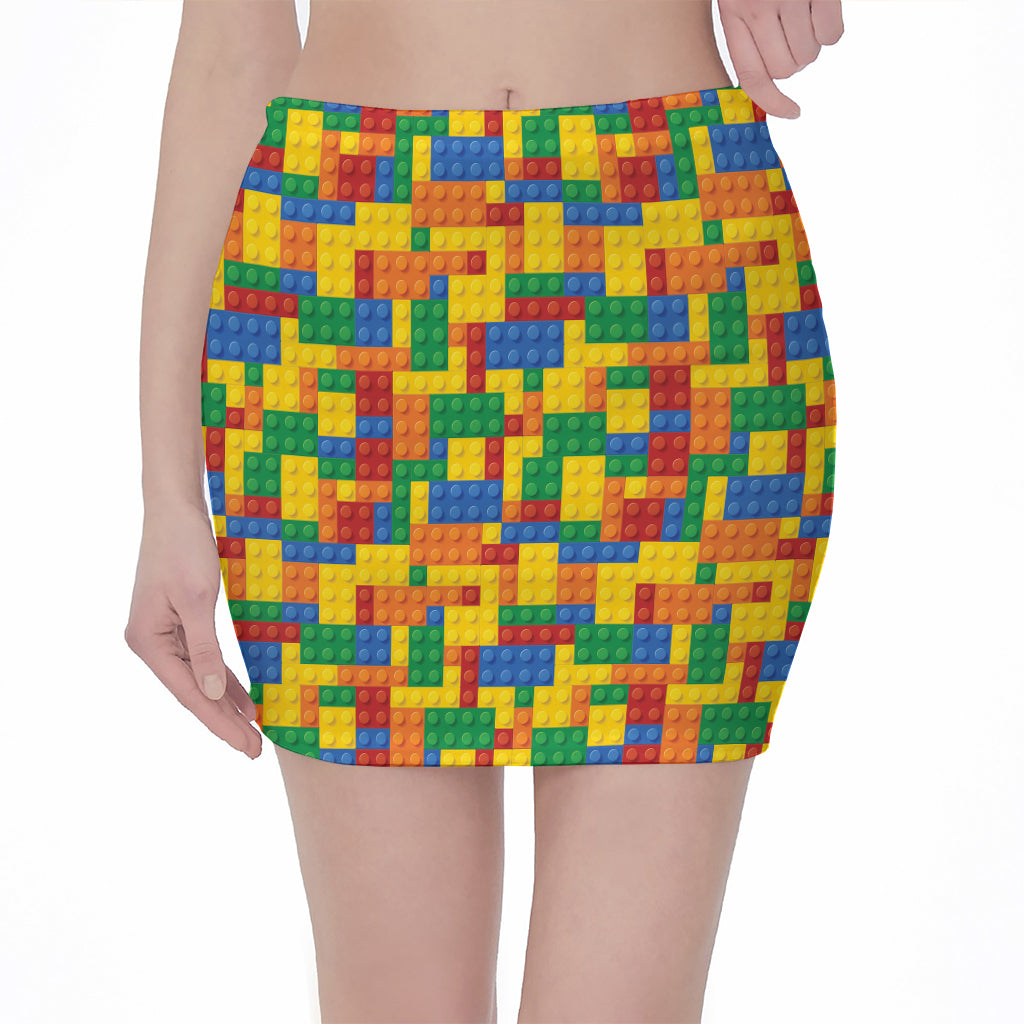 Plastic Building Blocks Pattern Print Pencil Mini Skirt