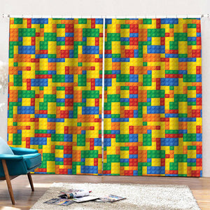 Plastic Building Blocks Pattern Print Pencil Pleat Curtains