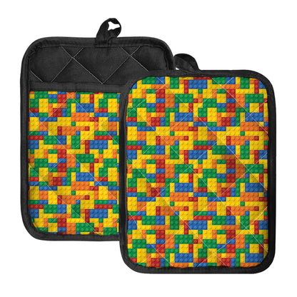 Plastic Building Blocks Pattern Print Pot Holders With Pocket