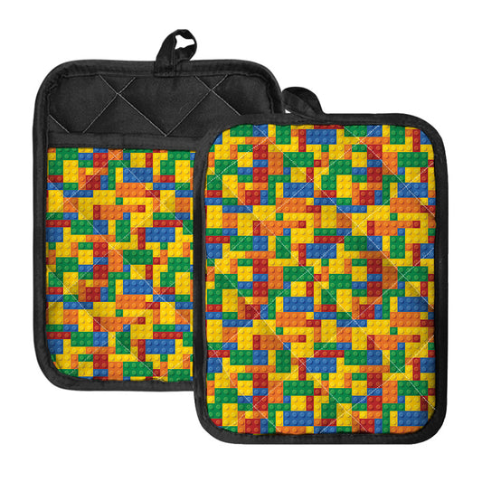 Plastic Building Blocks Pattern Print Pot Holders With Pocket