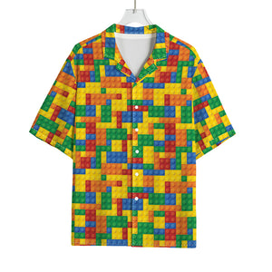 Plastic Building Blocks Pattern Print Rayon Hawaiian Shirt