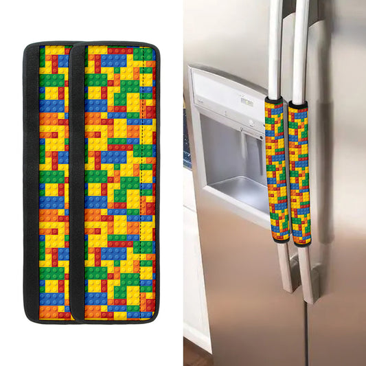 Plastic Building Blocks Pattern Print Refrigerator Handle Covers