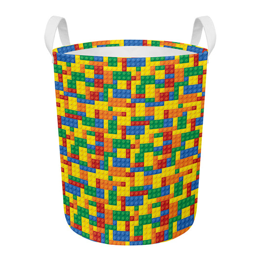 Plastic Building Blocks Pattern Print Round Laundry Basket