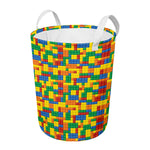Plastic Building Blocks Pattern Print Round Laundry Basket